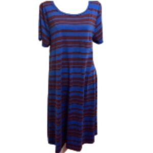 EC LulaRoe Blue & Maroon Striped Dress Size XL